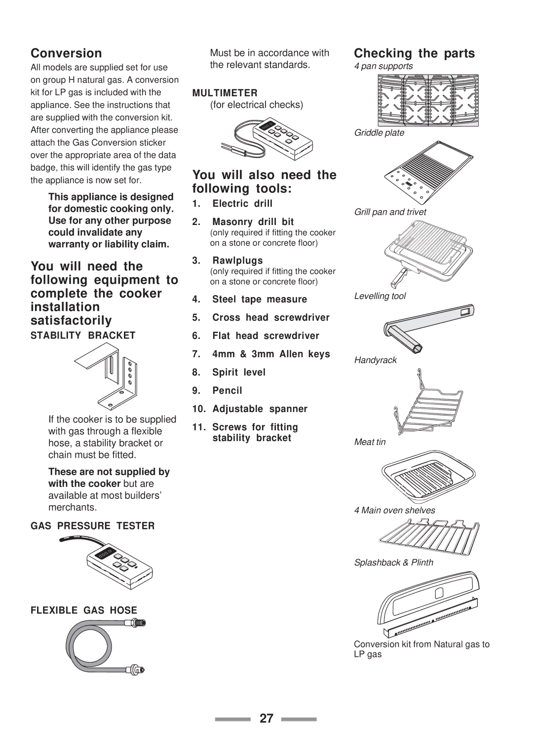 ELAN Home Systems U102110-07 manual Conversion, You will also need the following tools, Checking the parts, Rawlplugs 