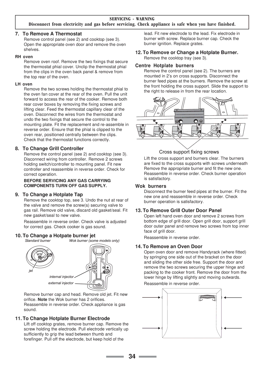 ELAN Home Systems U102110-07 manual To Remove a Thermostat, To Change Grill Controller, To Change a Hotplate Tap 