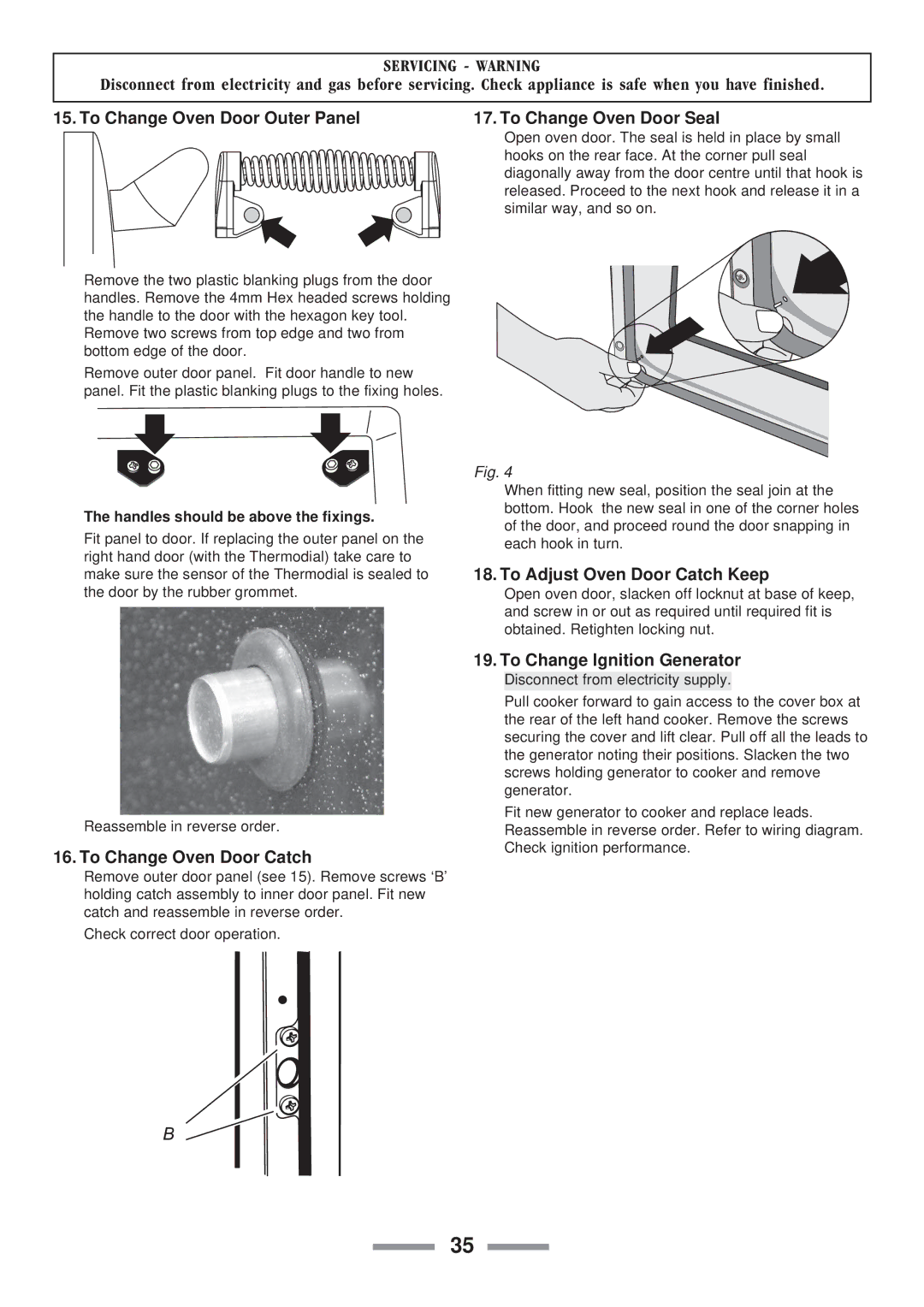 ELAN Home Systems U102110-07 manual To Change Oven Door Outer Panel, To Change Oven Door Catch, To Change Oven Door Seal 