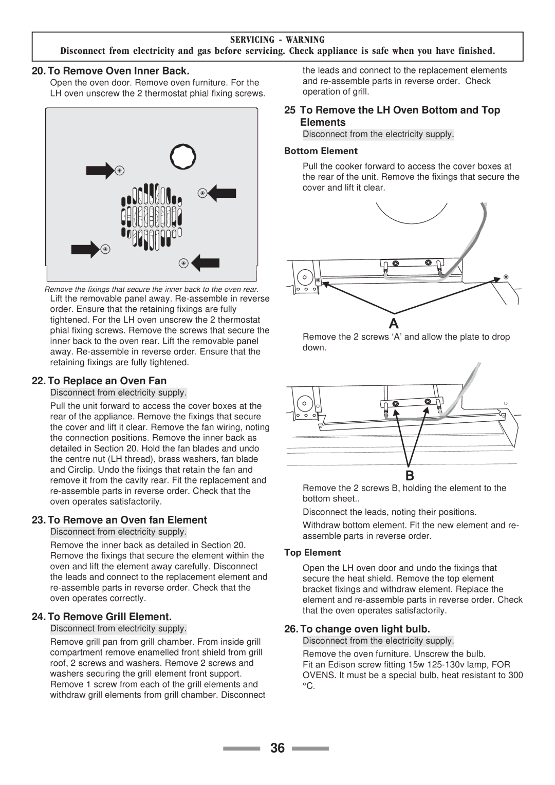 ELAN Home Systems U102110-07 manual To Remove Oven Inner Back, To Remove the LH Oven Bottom and Top Elements 