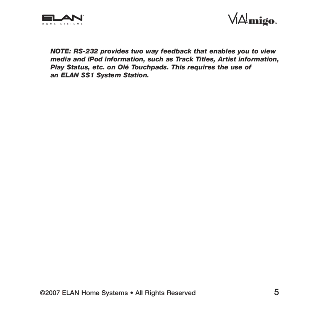 ELAN Home Systems VIA!migo manual An Elan SS1 System Station 