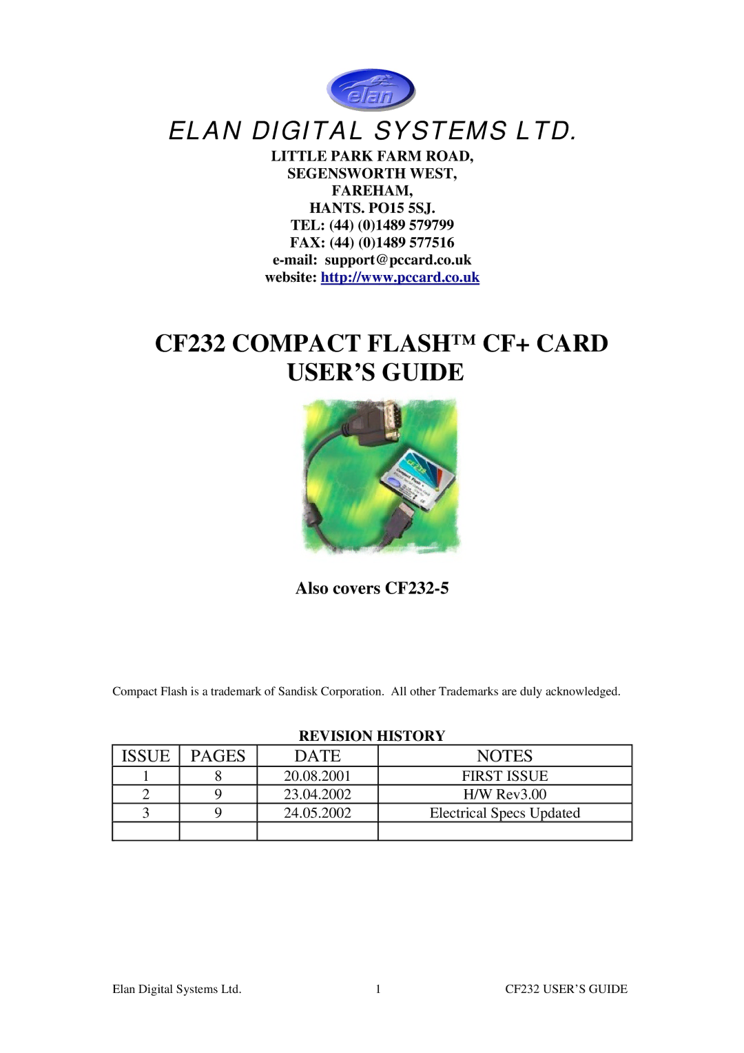 ELANsat Tech CF232-5 manual CF232 Compact Flash CF+ Card USER’S Guide 