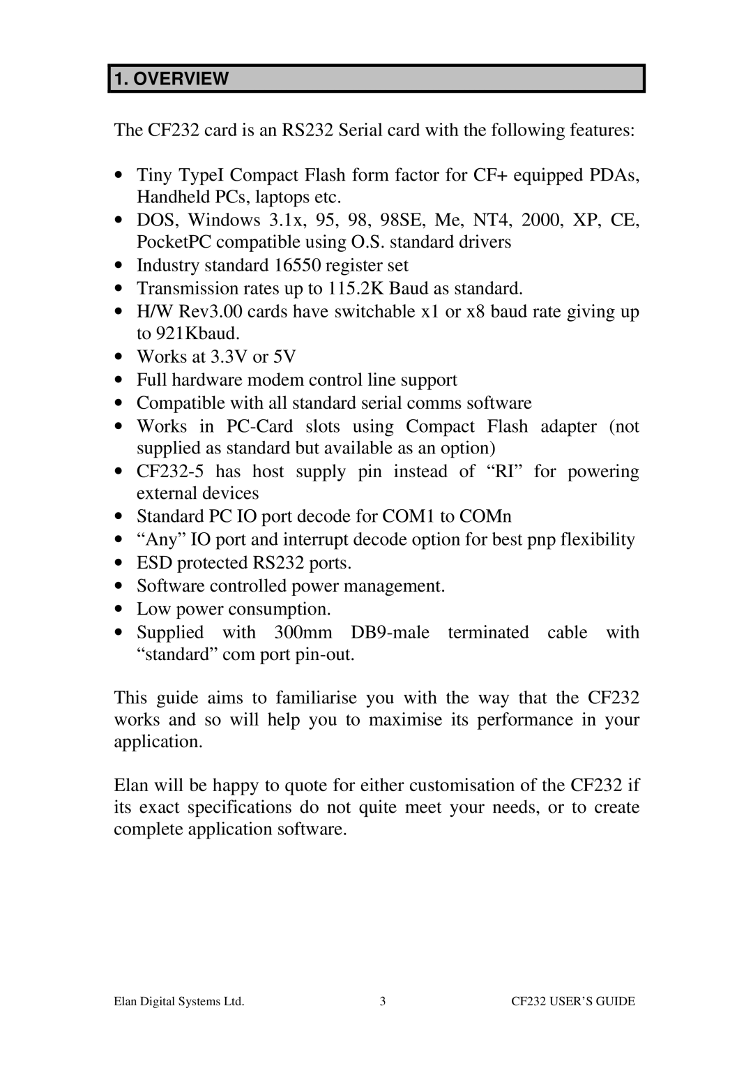 ELANsat Tech CF232-5 manual Overview 