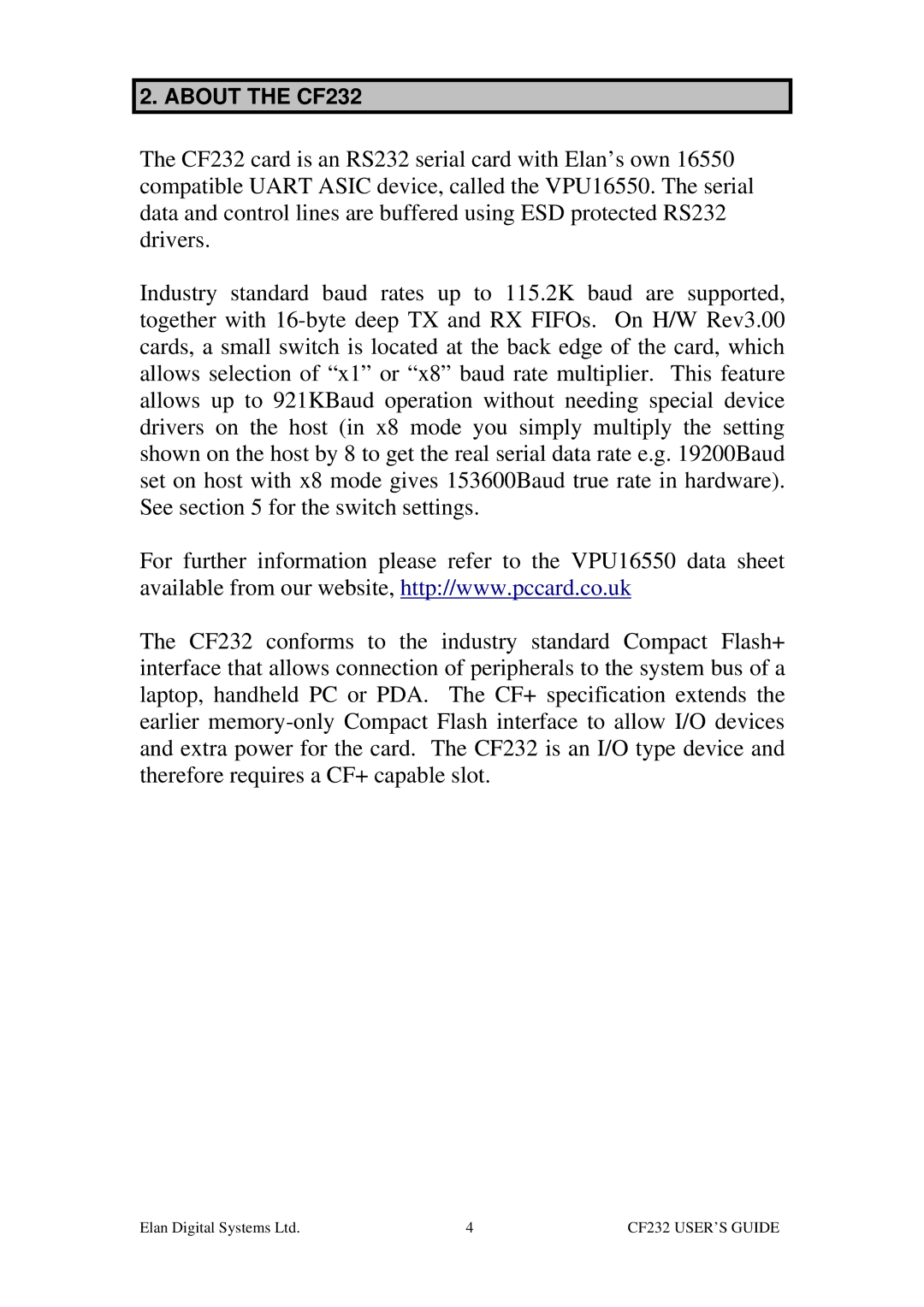 ELANsat Tech CF232-5 manual About the CF232 