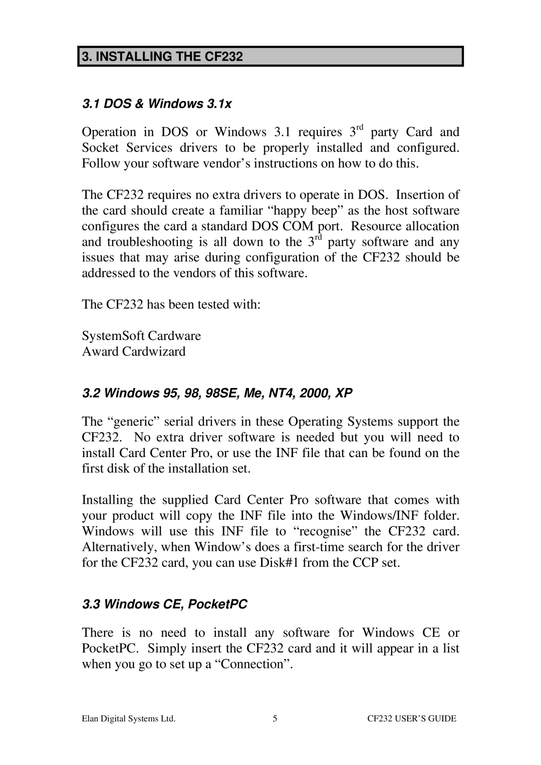 ELANsat Tech CF232-5 manual DOS & Windows 