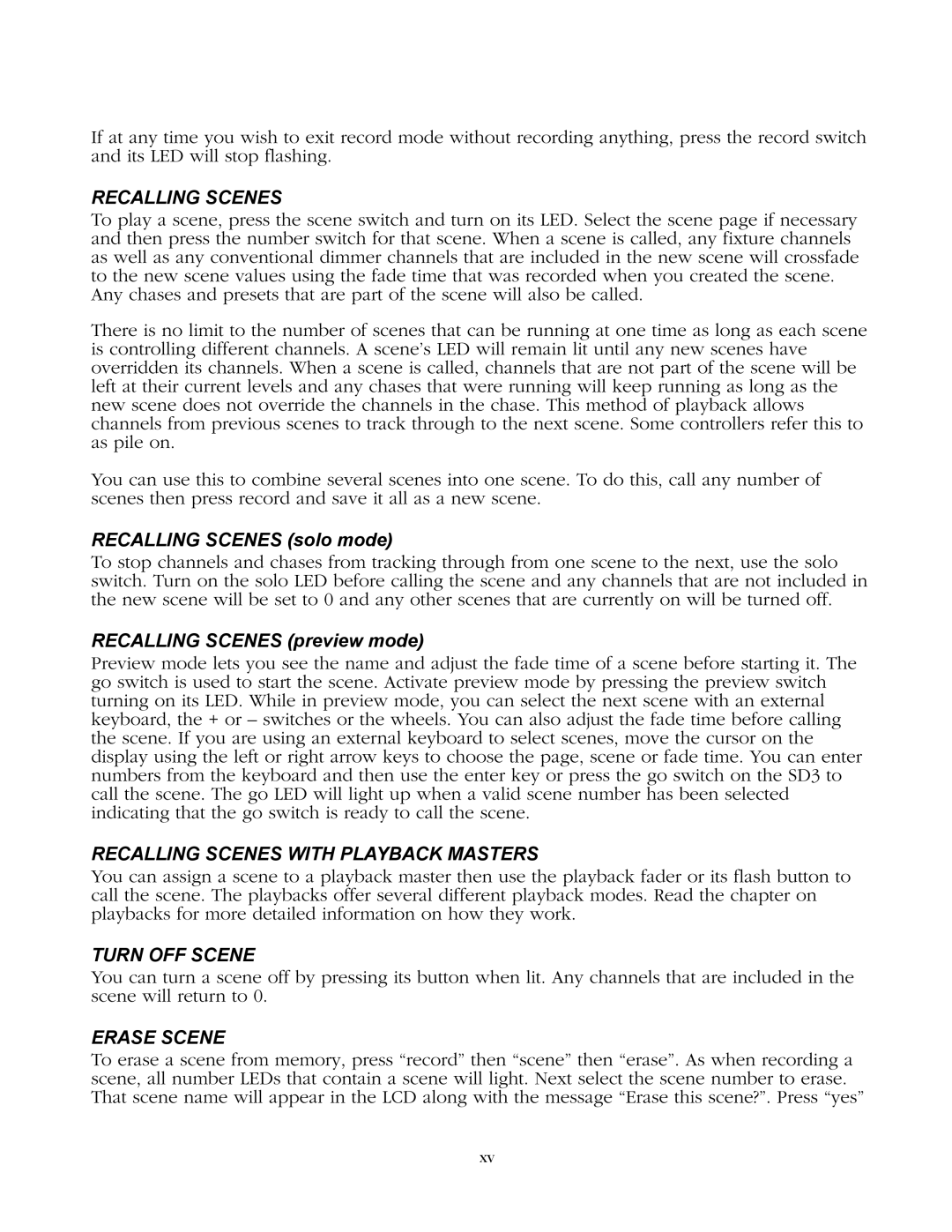 Elation Professional 1.15 manual Recalling Scenes with Playback Masters, Turn OFF Scene, Erase Scene 