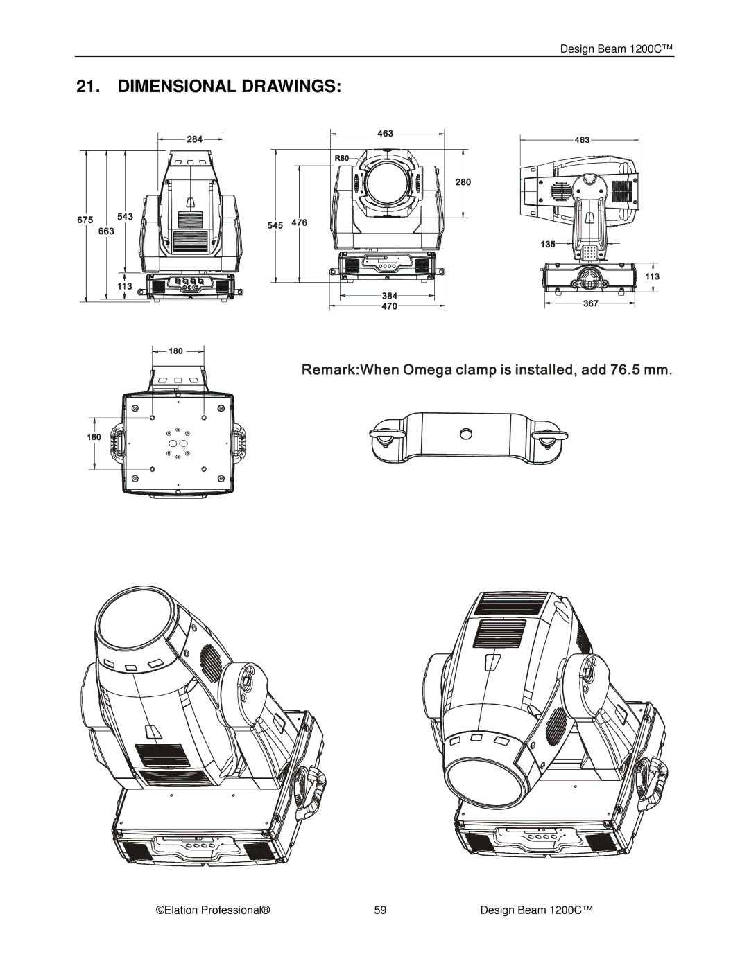 Elation Professional 1200C manual Dimensional Drawings 