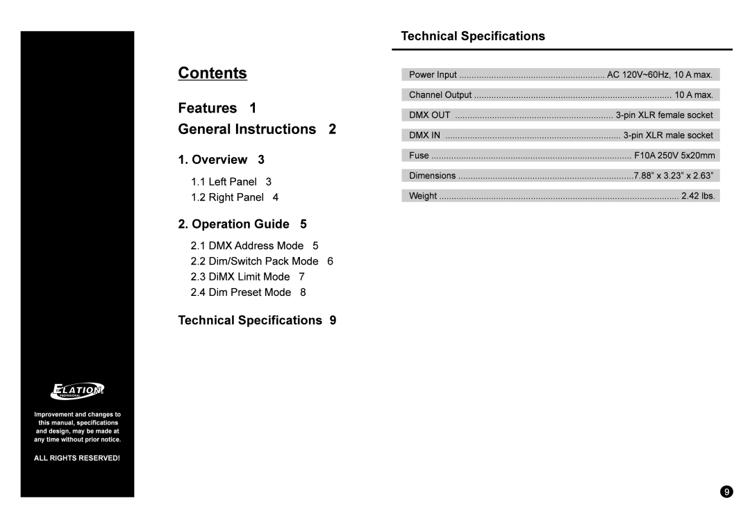 Elation Professional 24-004-1772 manual 