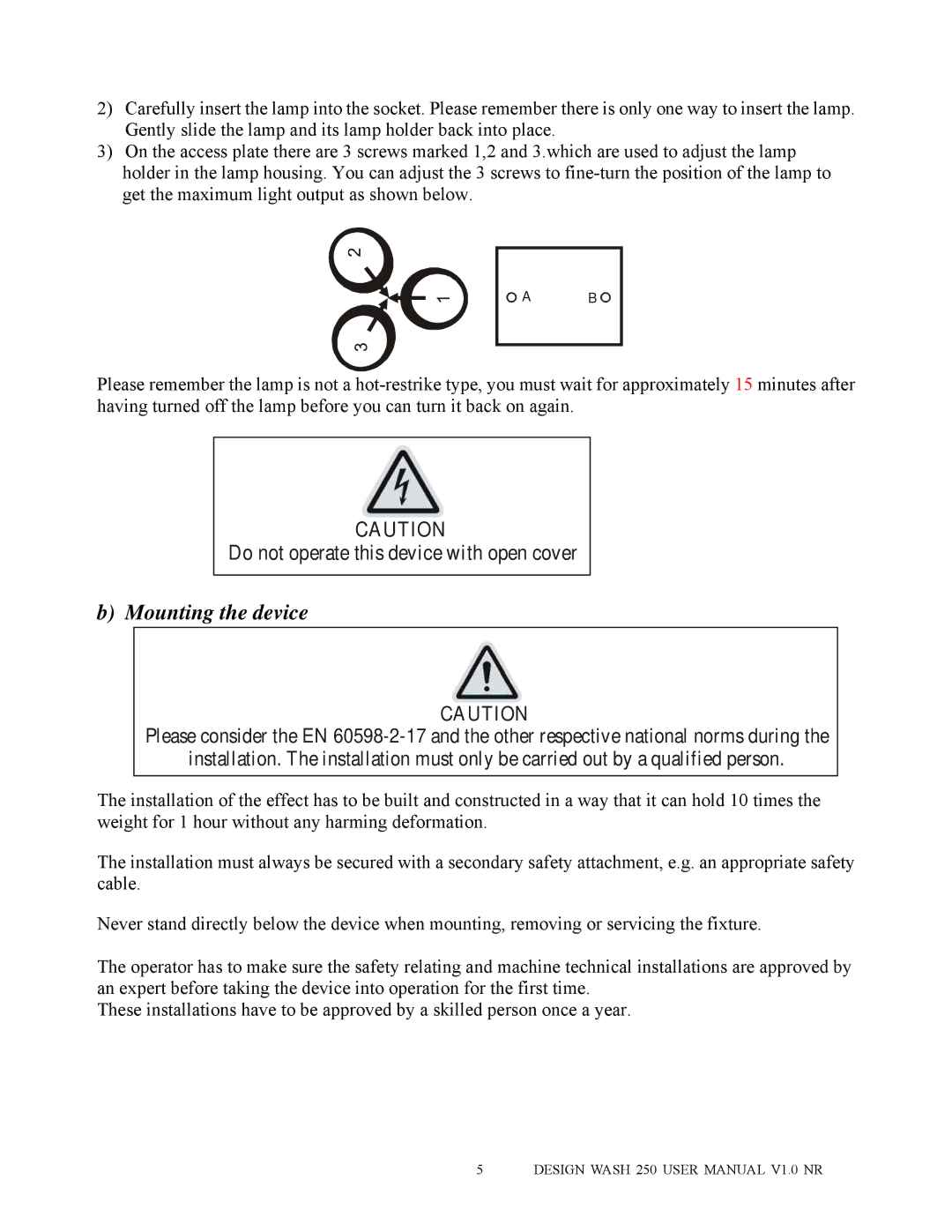 Elation Professional 250 user manual Mounting the device 