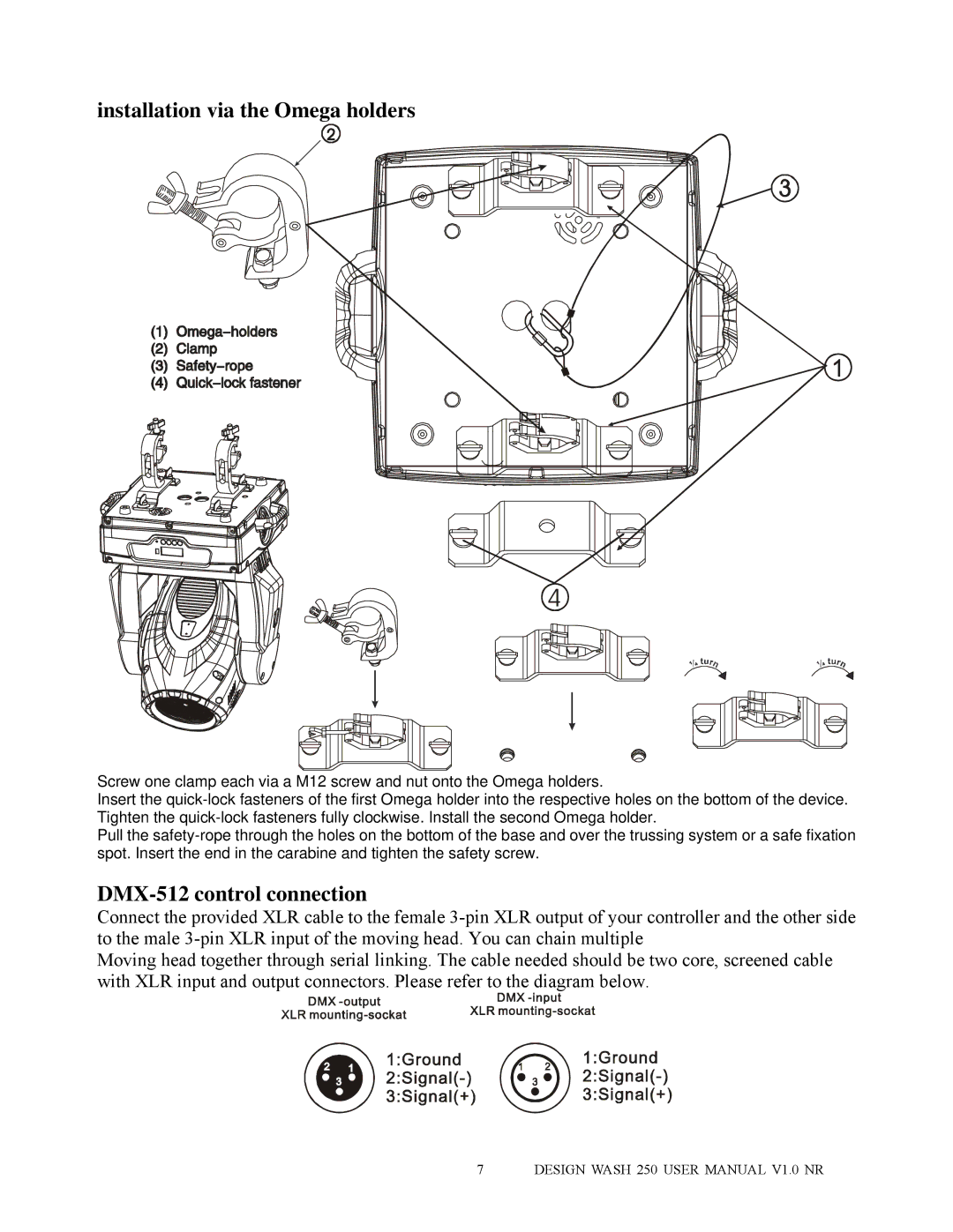 Elation Professional 250 user manual Installation via the Omega holders 