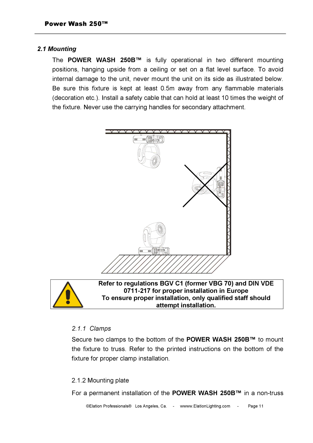 Elation Professional 250B user manual Mounting 