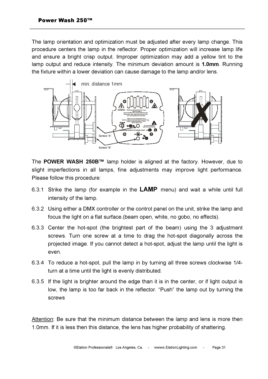 Elation Professional 250B user manual Power Wash 