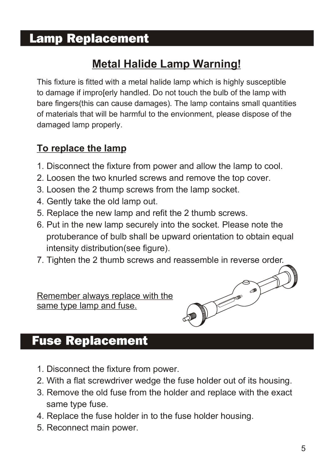 Elation Professional 300 manual Lamp Replacement, Fuse Replacement 