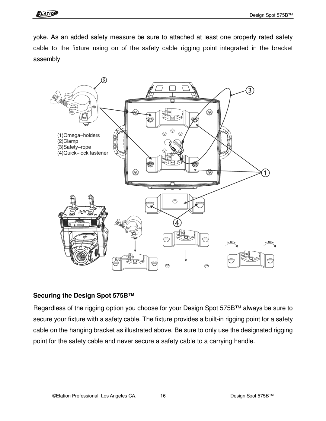 Elation Professional manual Securing the Design Spot 575B 