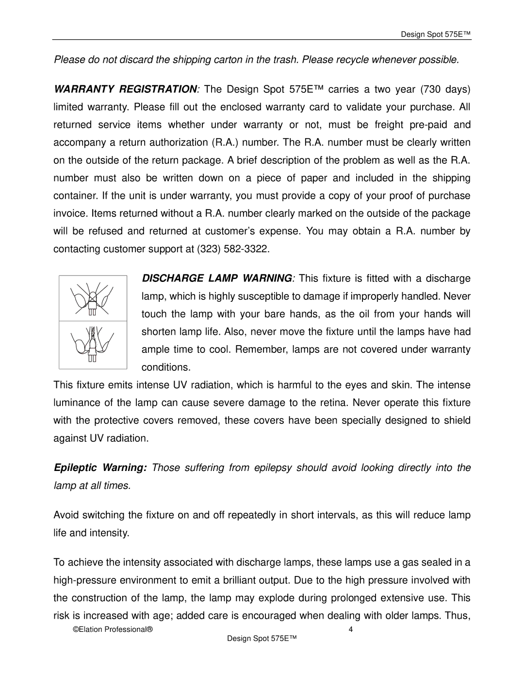 Elation Professional manual Design Spot 575E 