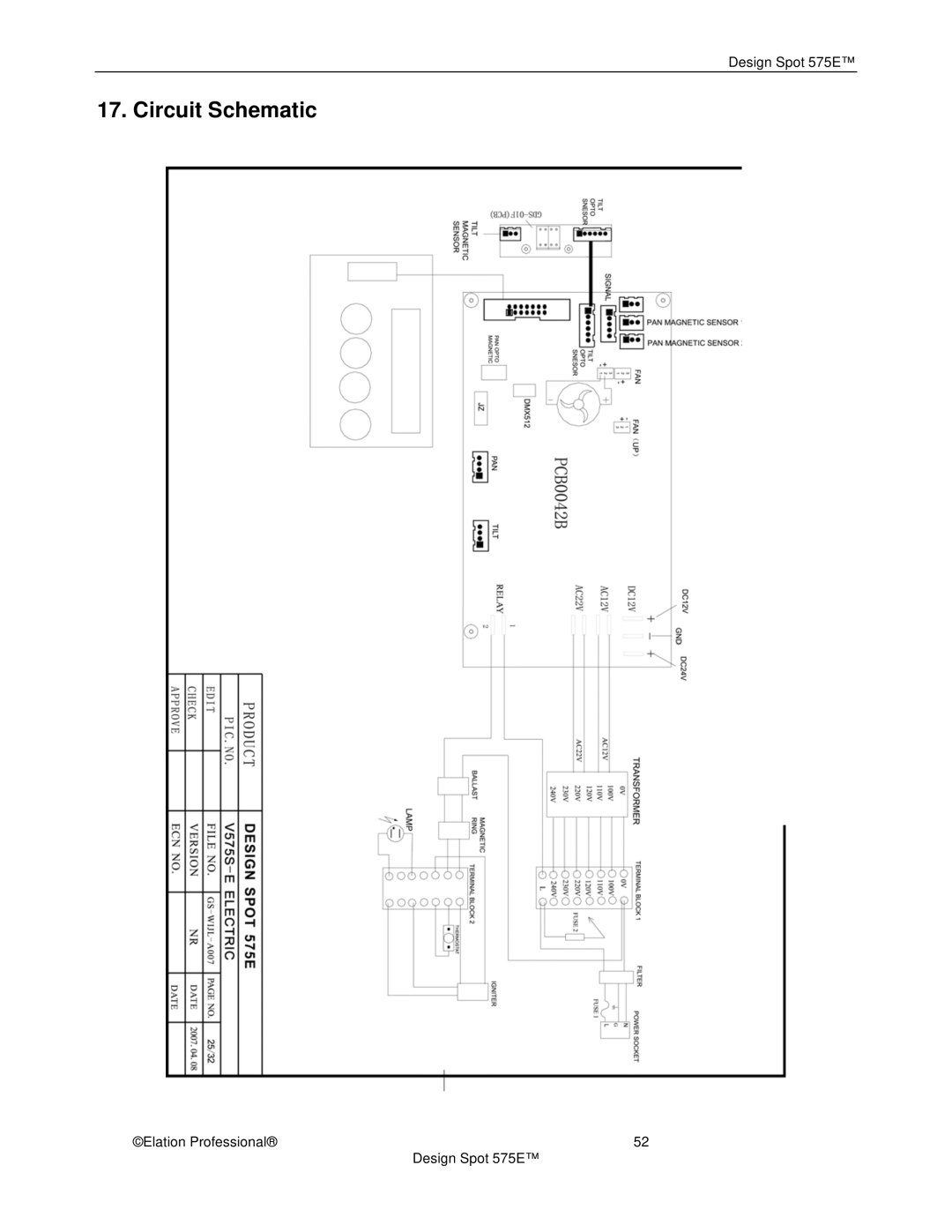 Elation Professional 575E manual Circuit Schematic 