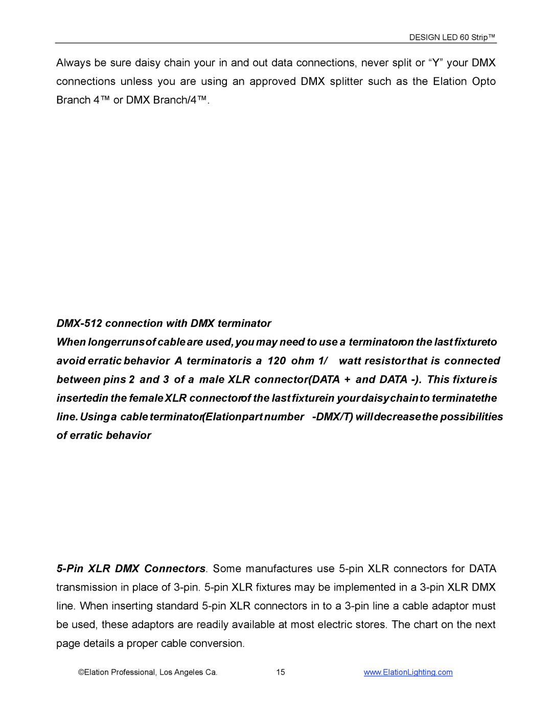 Elation Professional 60 manual DMX-512 connection with DMX terminator 