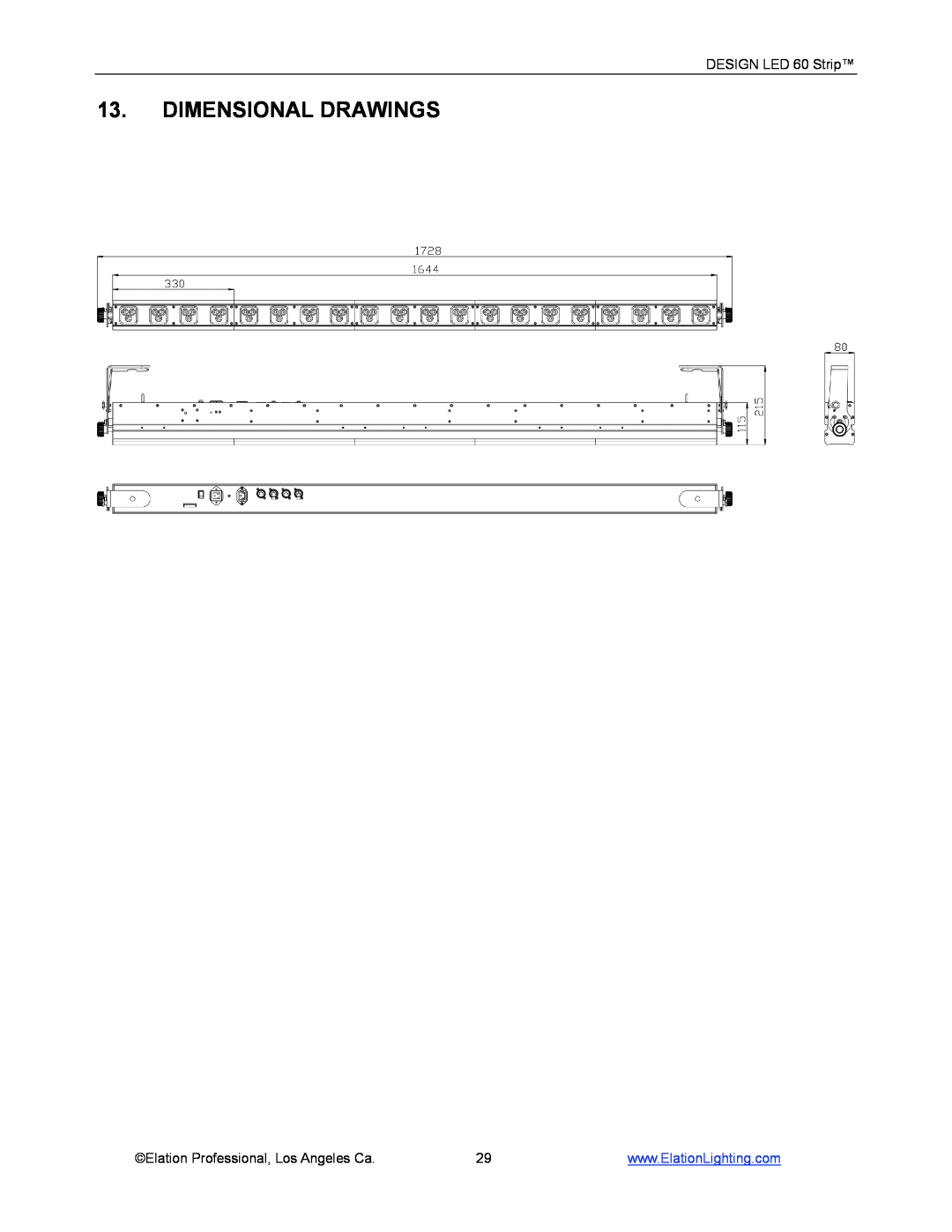 Elation Professional manual Dimensional Drawings, DESIGN LED 60 Strip, Elation Professional, Los Angeles Ca 