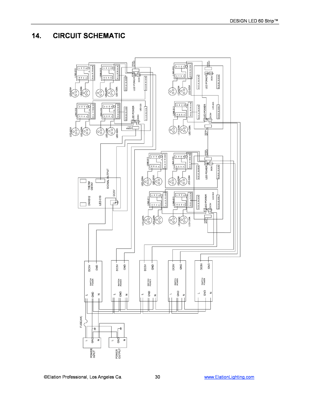 Elation Professional manual Circuit Schematic, DESIGN LED 60 Strip, Elation Professional, Los Angeles Ca 