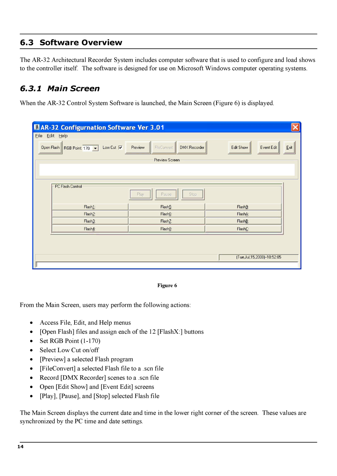 Elation Professional AR-32RM manual Software Overview, Main Screen 