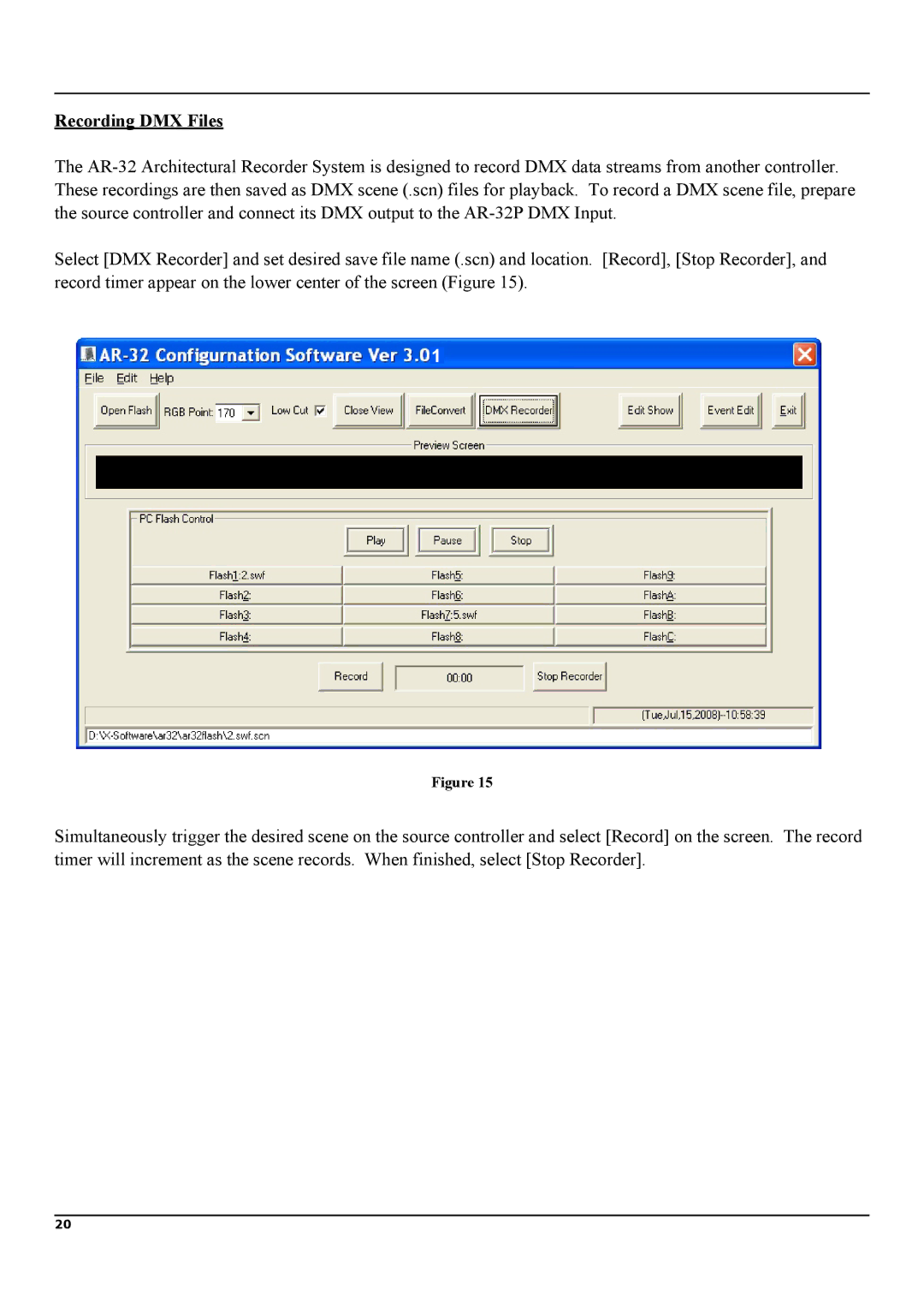 Elation Professional AR-32RM manual Recording DMX Files 