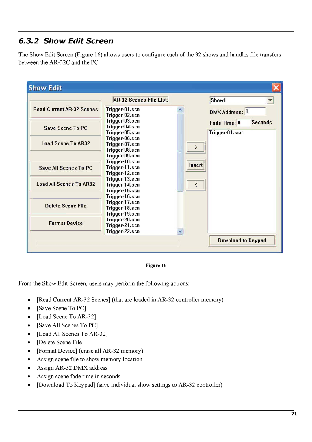 Elation Professional AR-32RM manual Show Edit Screen 