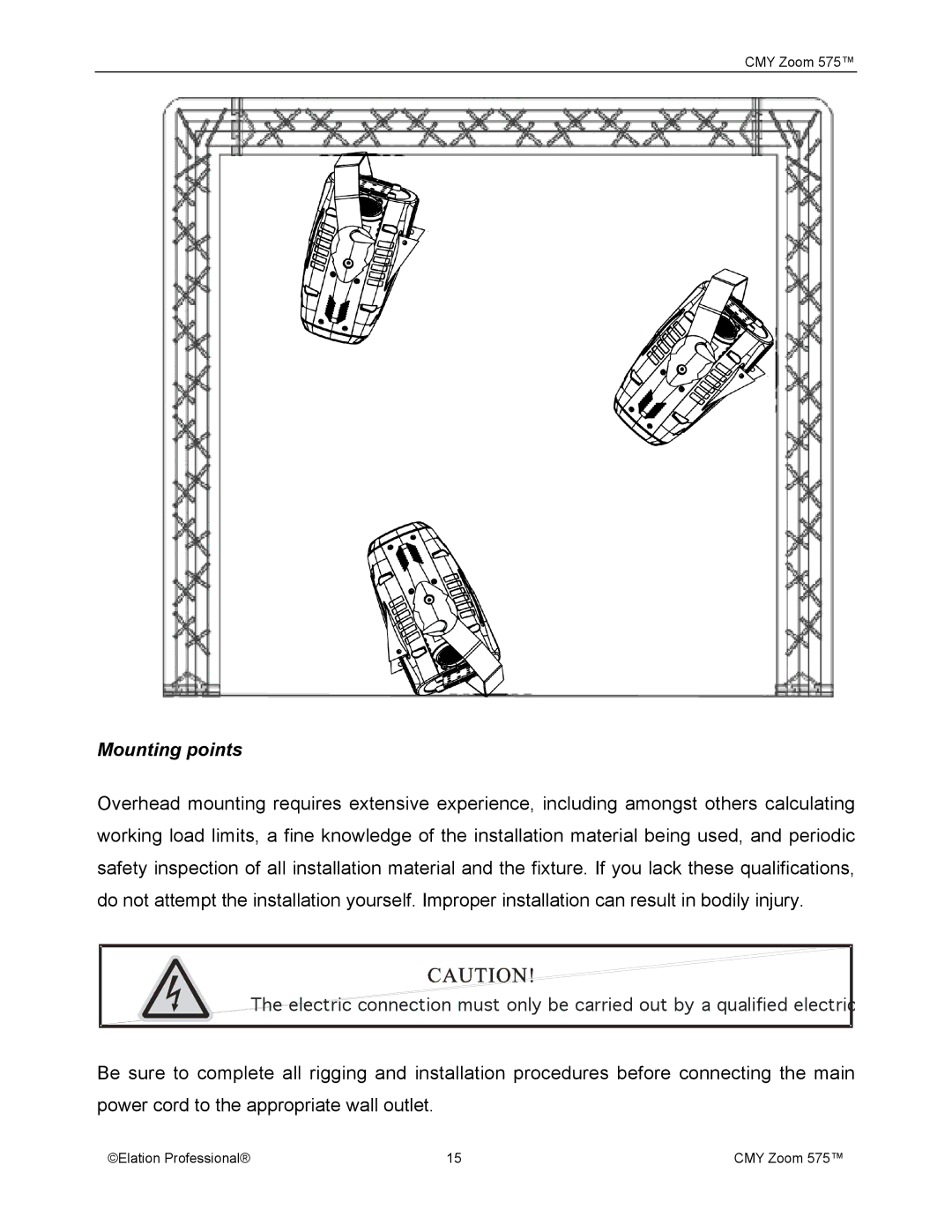 Elation Professional CMY Zoom 575 user manual Mounting points 