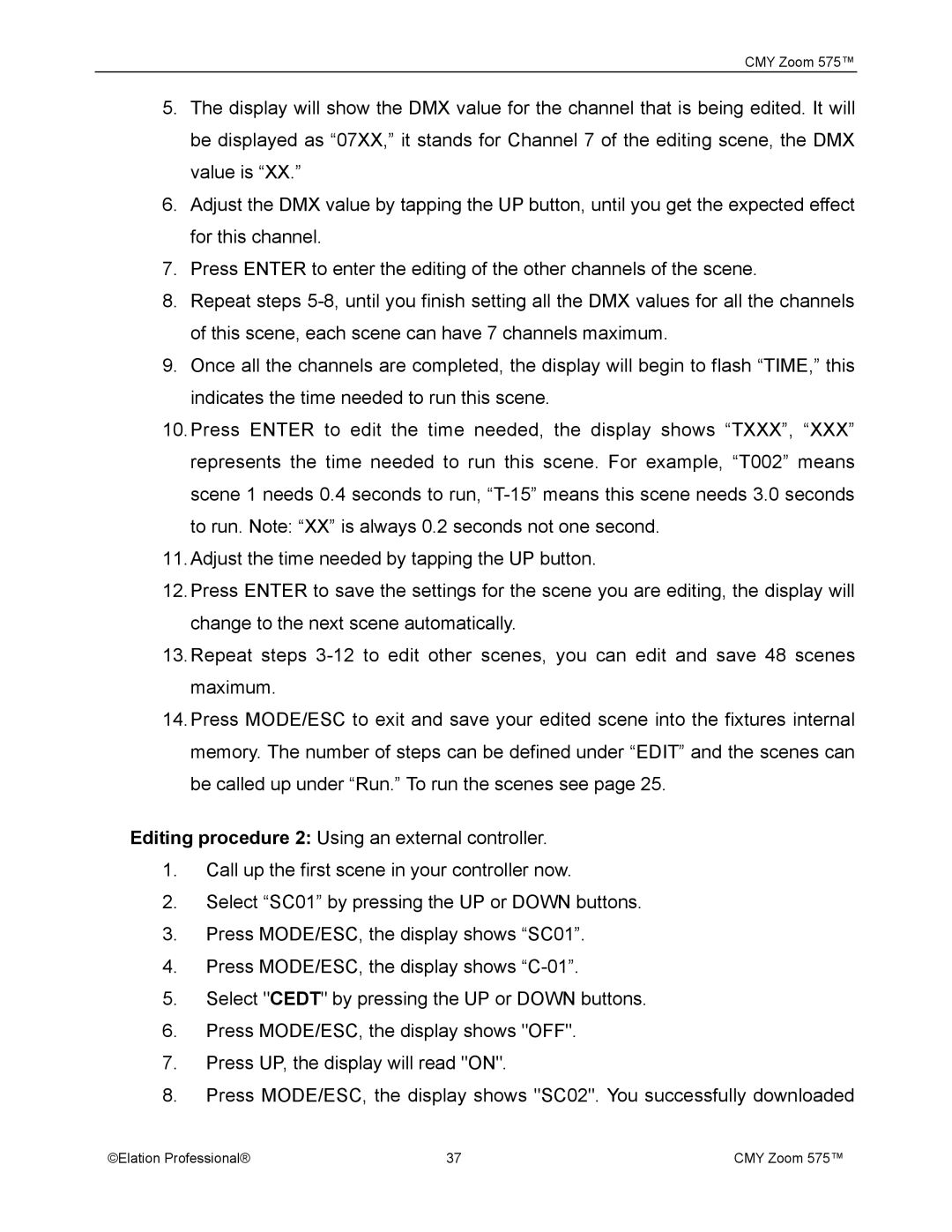 Elation Professional CMY Zoom 575 user manual 