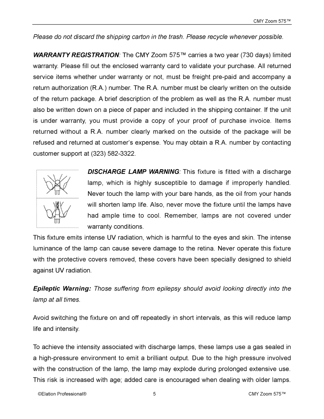 Elation Professional CMY Zoom 575 user manual 