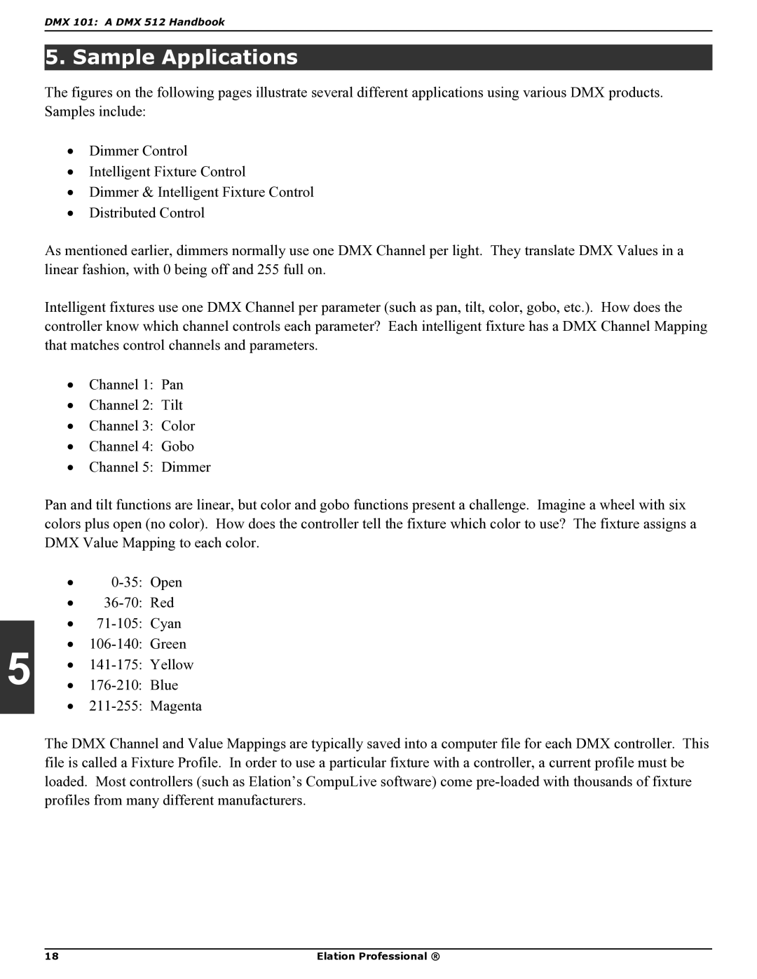 Elation Professional DMX 101 manual Sample Applications 