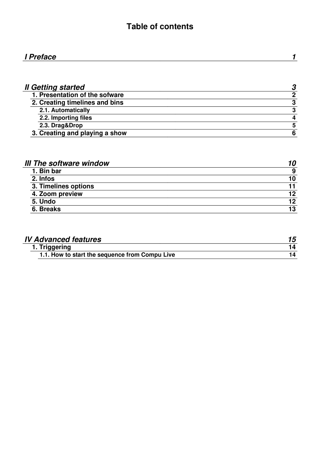 Elation Professional Laptop PC manual Table of contents 