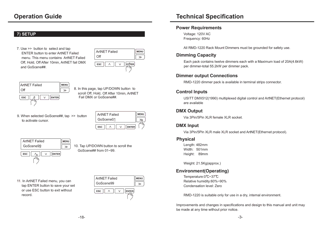 Elation Professional RMD-1220 manual Technical Specification 