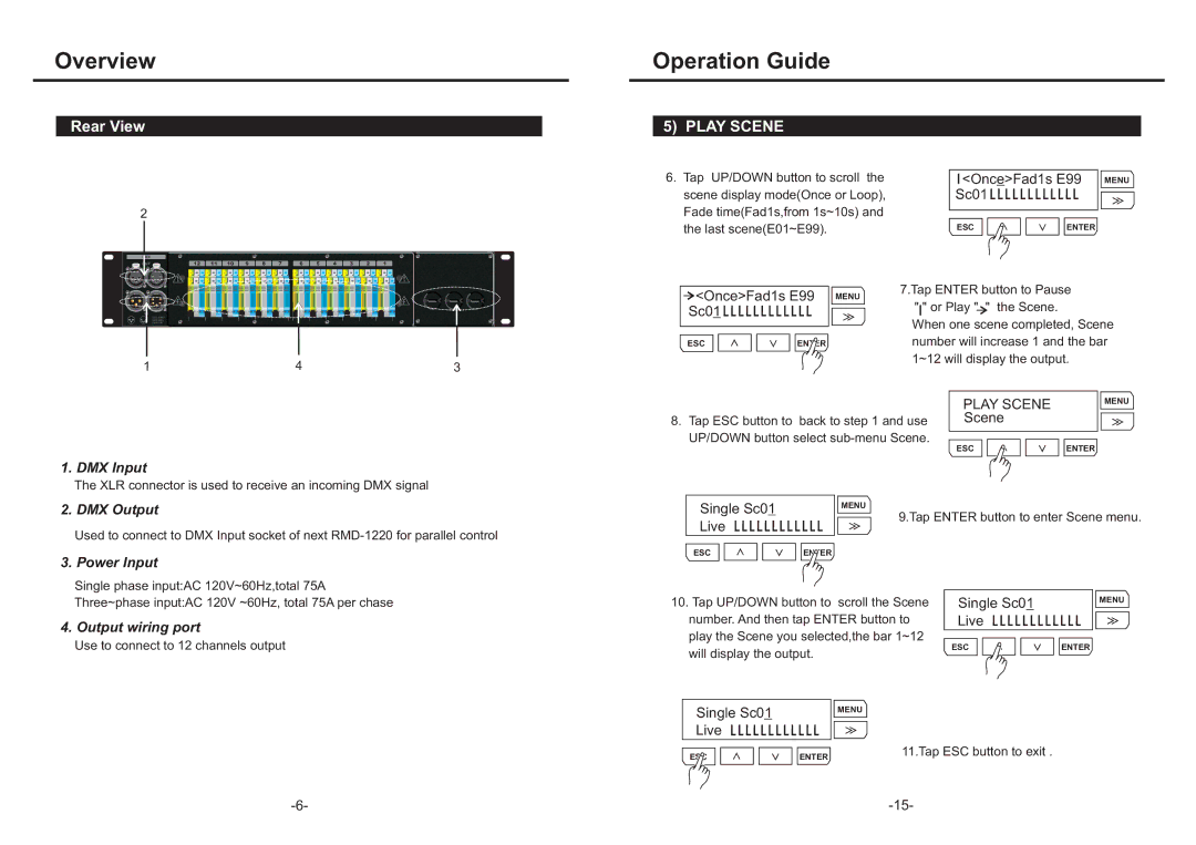 Elation Professional RMD-1220 manual Play Scene, OnceFad1s E99 Menu Sc01 