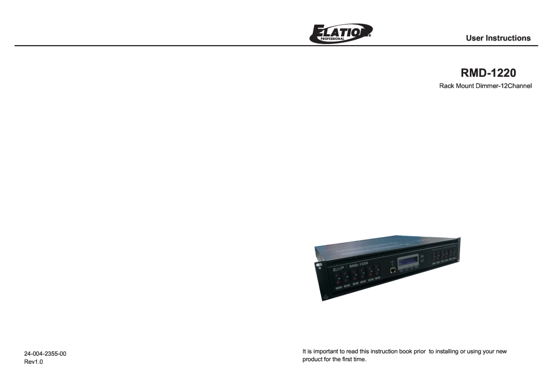 Elation Professional RMD-1220 manual User Instructions, Rack Mount Dimmer-12Channel 