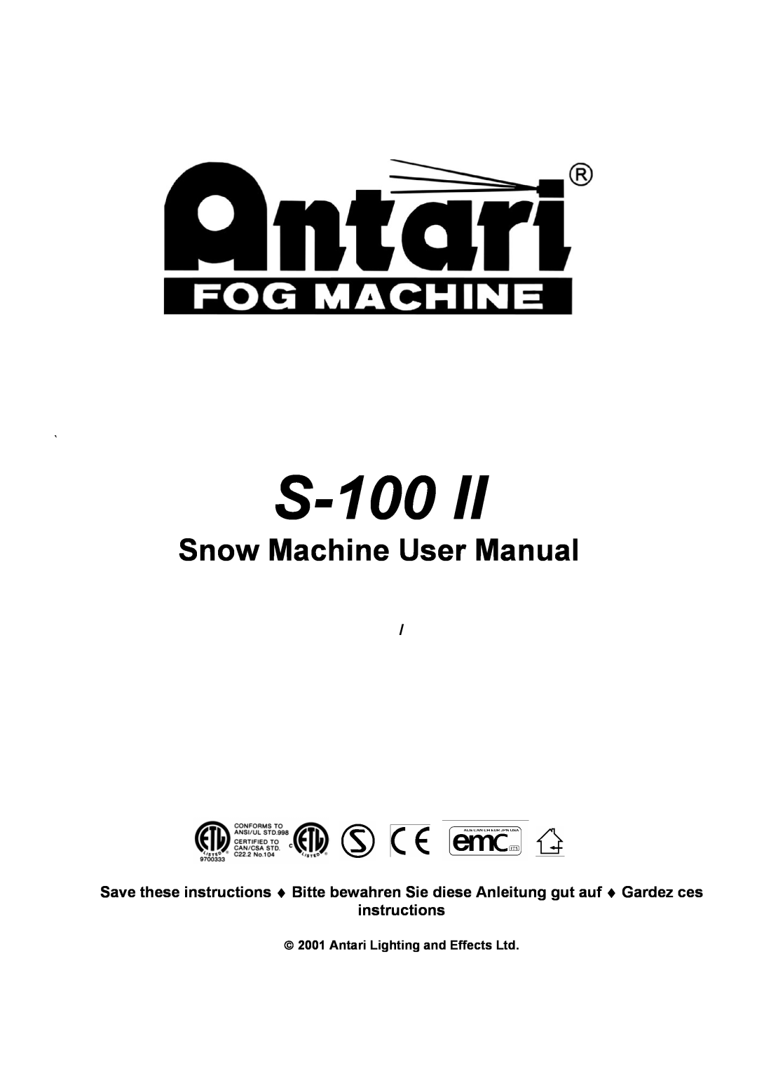 Elation Professional S-100 II user manual instructions, S-100II 