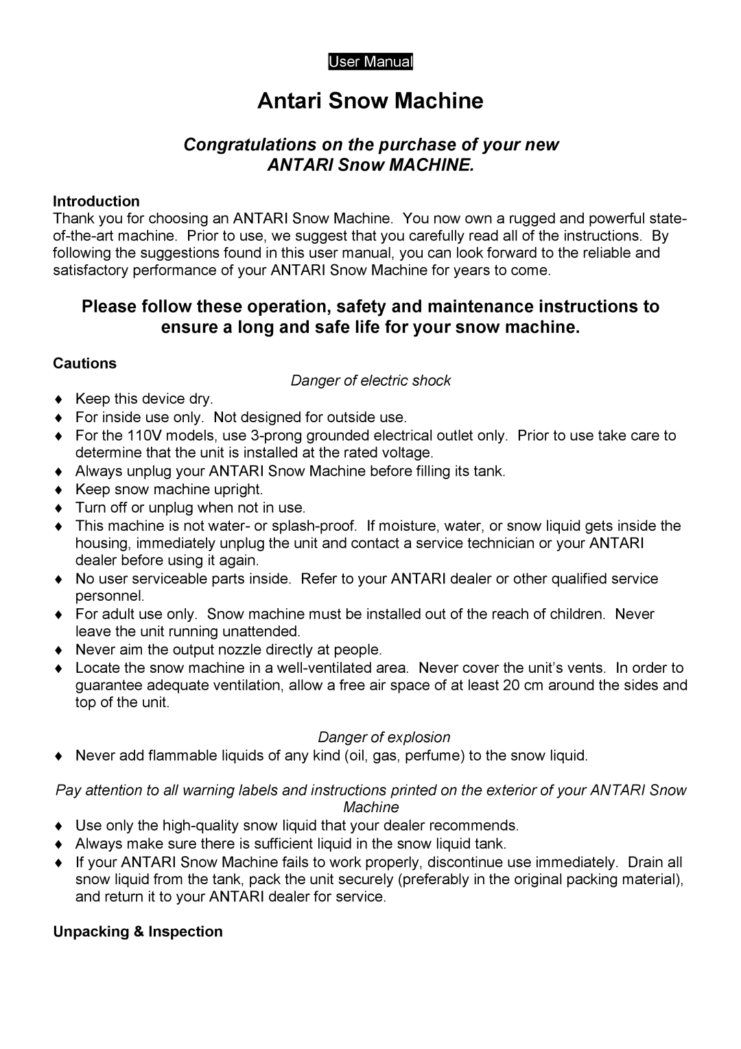 Elation Professional S-100 II user manual Introduction, Unpacking & Inspection 