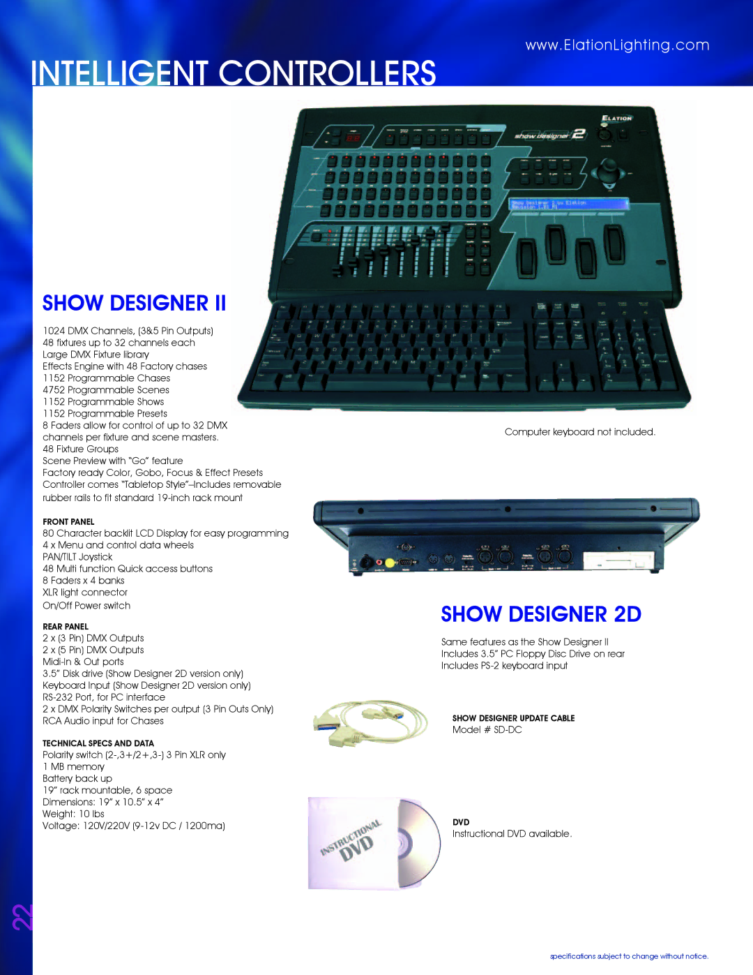 Elation Professional SD-DC dimensions Intelligent Controllers, Show Designer 2D 