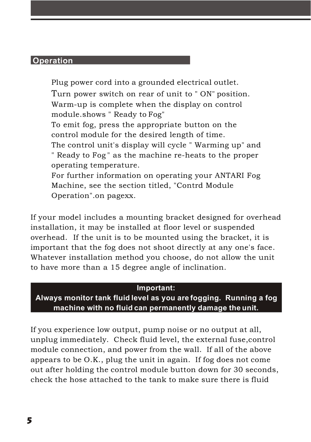 Elation Professional X-Fogger manual Operation 