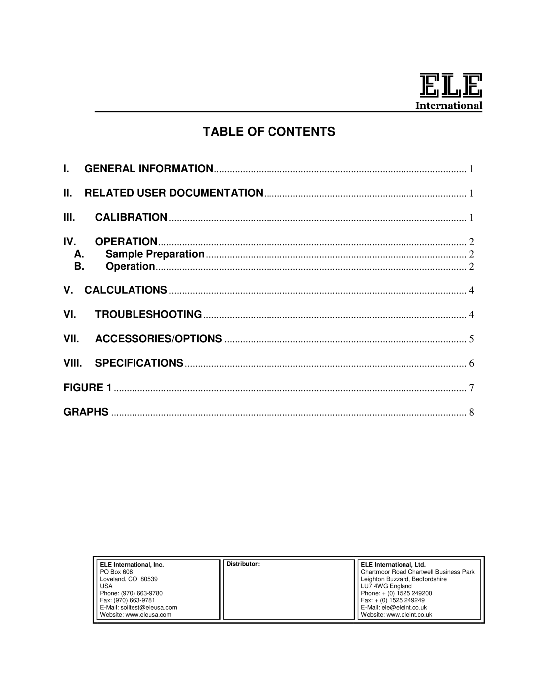 Ele 45-9300 manual Table of Contents 