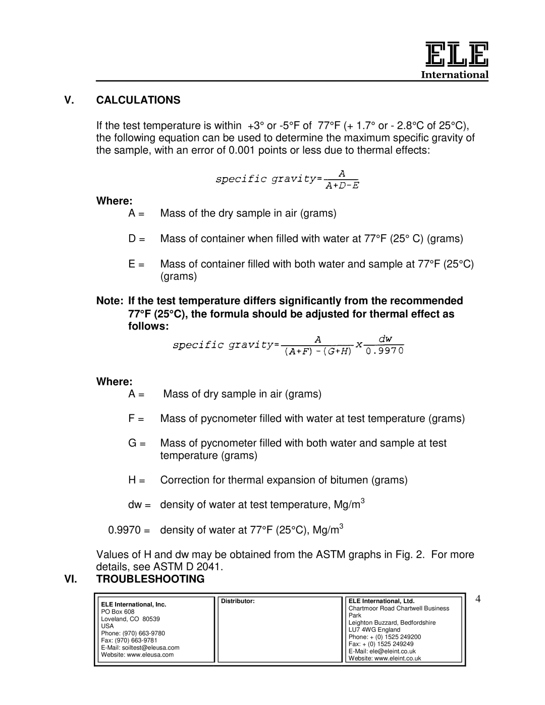 Ele 45-9300 manual Calculations, VI. Troubleshooting 