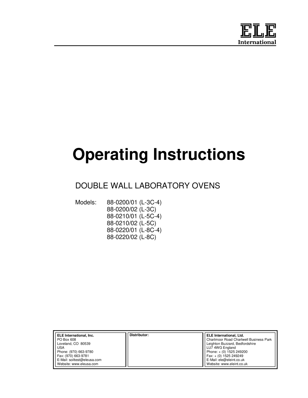 Ele 88-0200/02 (L-3C), 88-0210/02 (L-5C), 88-0220/01 (L-8C-4), 88-0200/01 (L-3C-4) manual Operating Instructions 