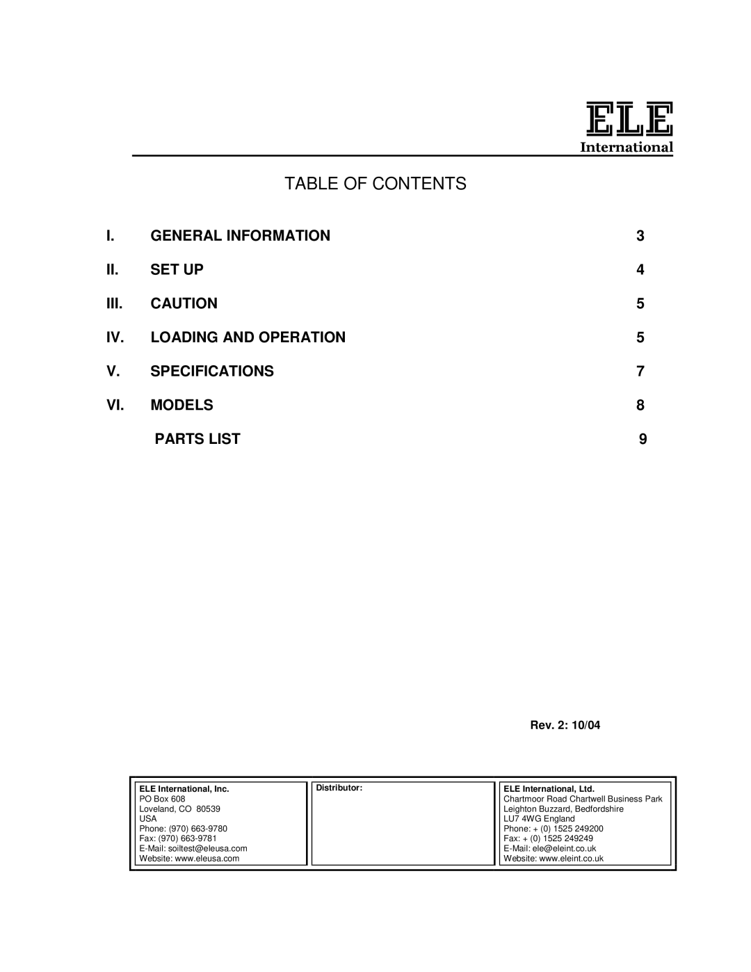 Ele 88-0220/01 (L-8C-4), 88-0210/02 (L-5C), 88-0200/02 (L-3C), 88-0200/01 (L-3C-4), 88-0210/01 (L-5C-4) Table of Contents 