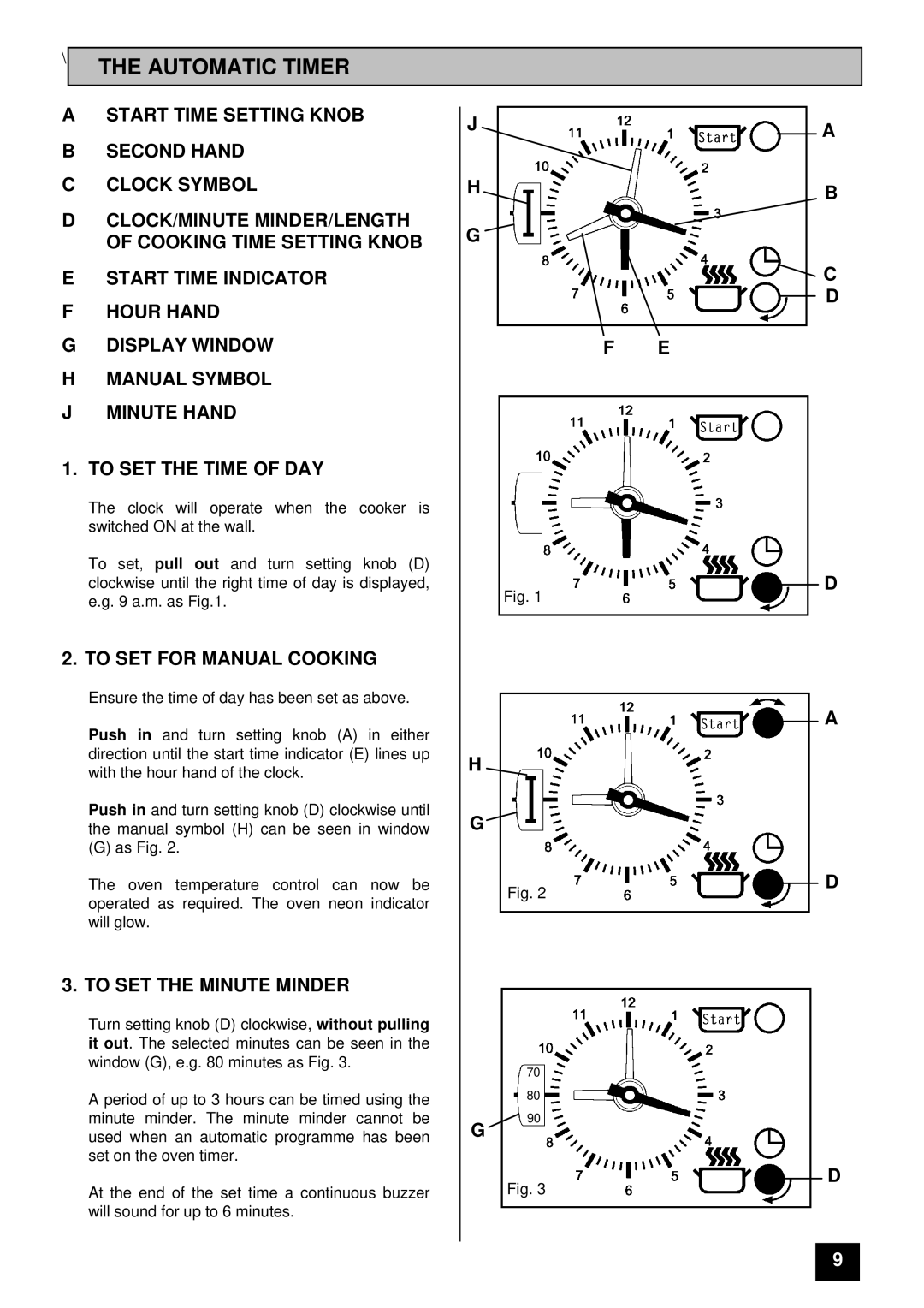 Electra Accessories 230W/I manual Automatic Timer, To SET for Manual Cooking, To SET the Minute Minder 