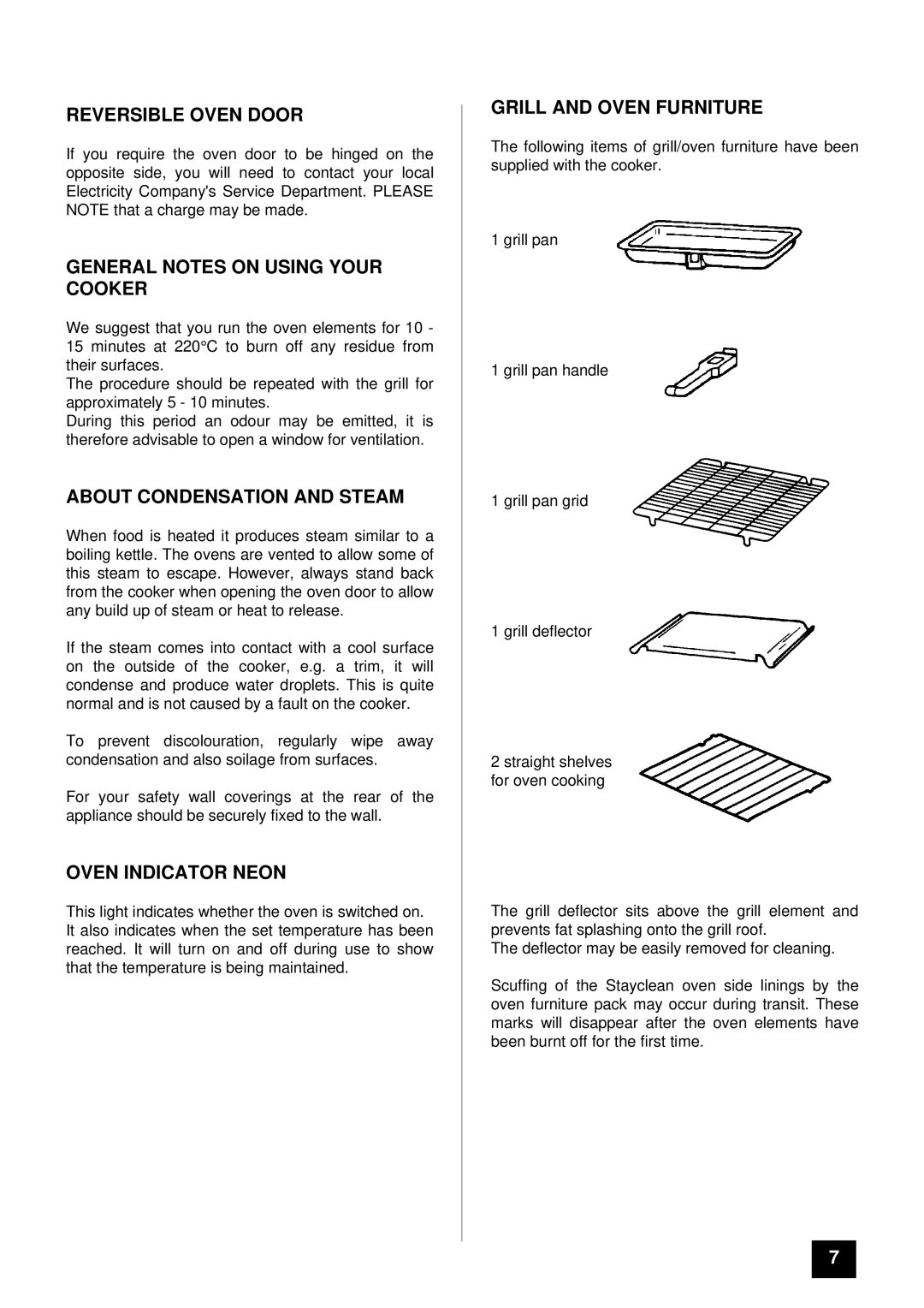 Electra Accessories EL 235 manual Reversible Oven Door, General Notes on Using Your Cooker, About Condensation and Steam 