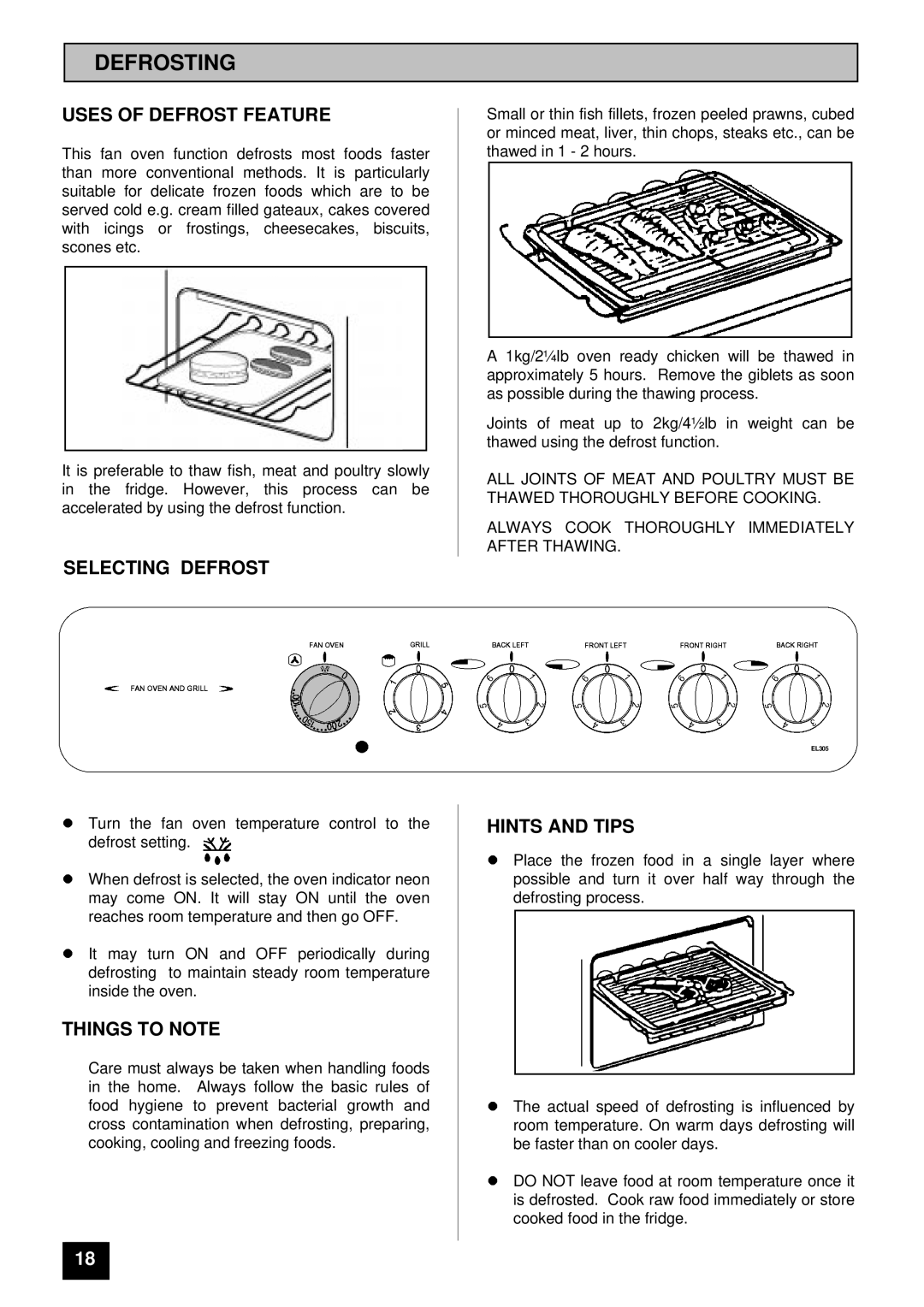 Electra Accessories EL 305C manual Defrosting, Uses of Defrost Feature, Selecting Defrost 