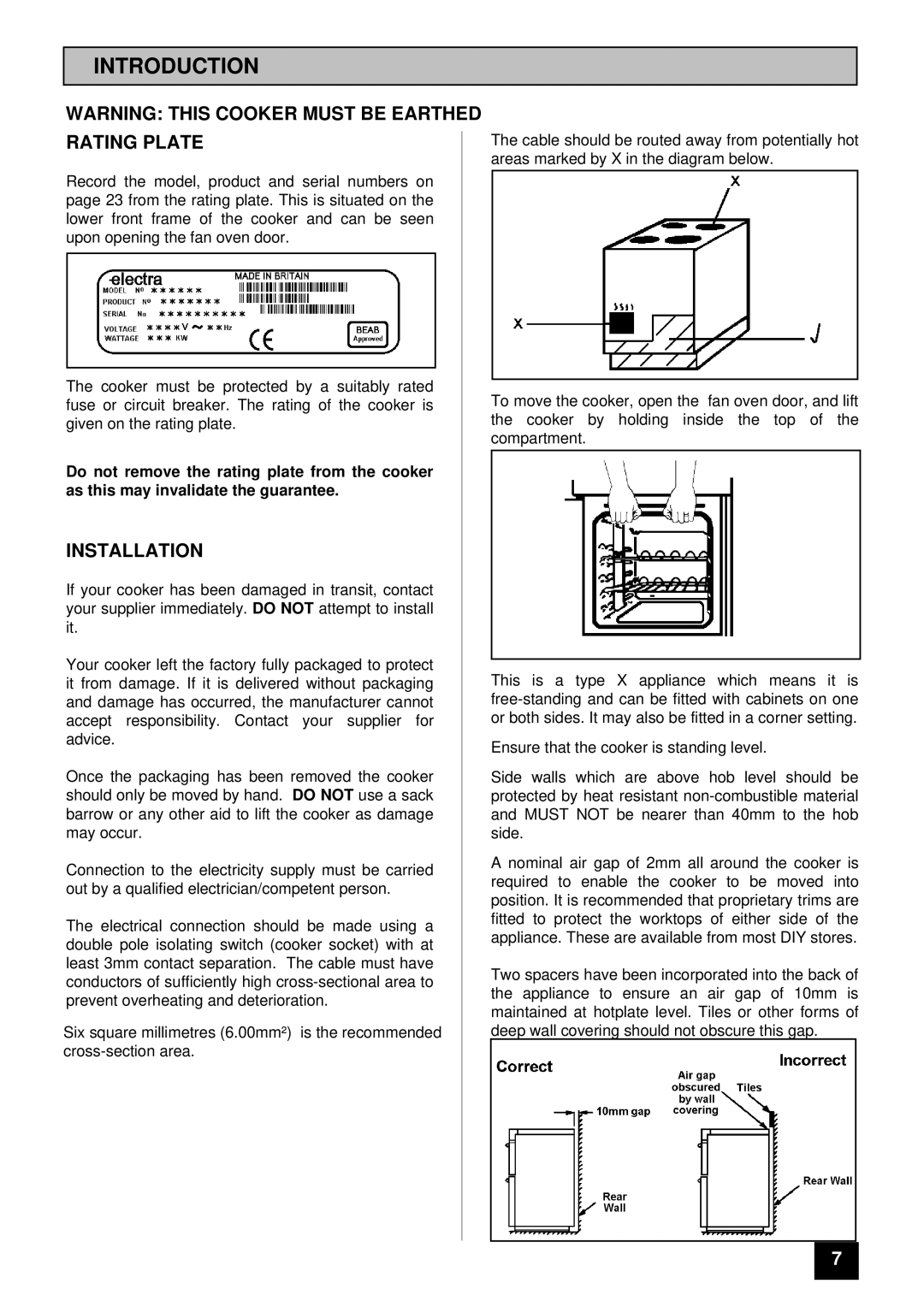 Electra Accessories EL 305C manual Introduction, Rating Plate, Installation 