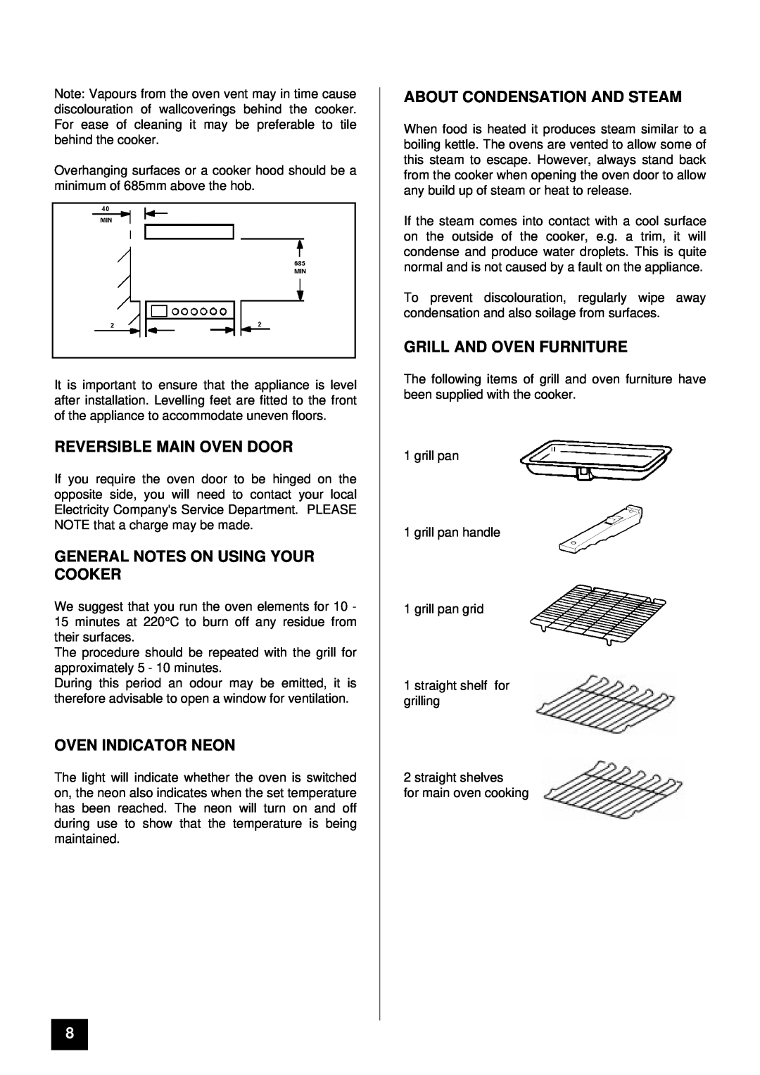 Electra Accessories EL 305C manual Reversible Main Oven Door, General Notes On Using Your Cooker, Oven Indicator Neon 