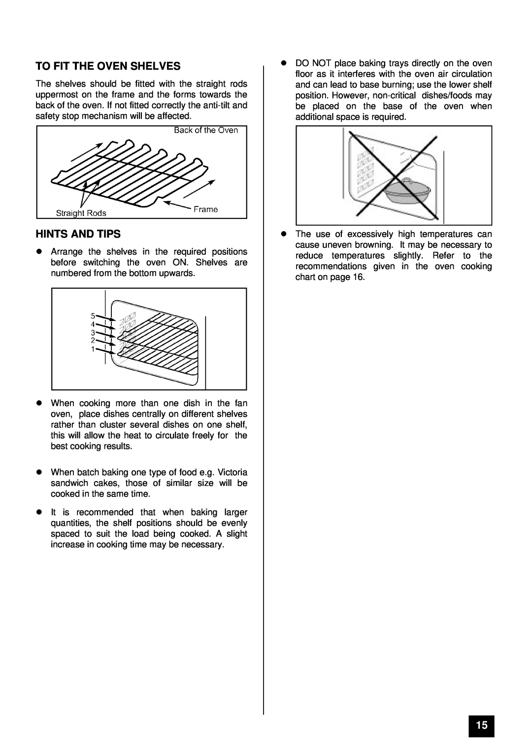 Electra Accessories EL 305C manual To Fit The Oven Shelves, lHINTS AND TIPS 