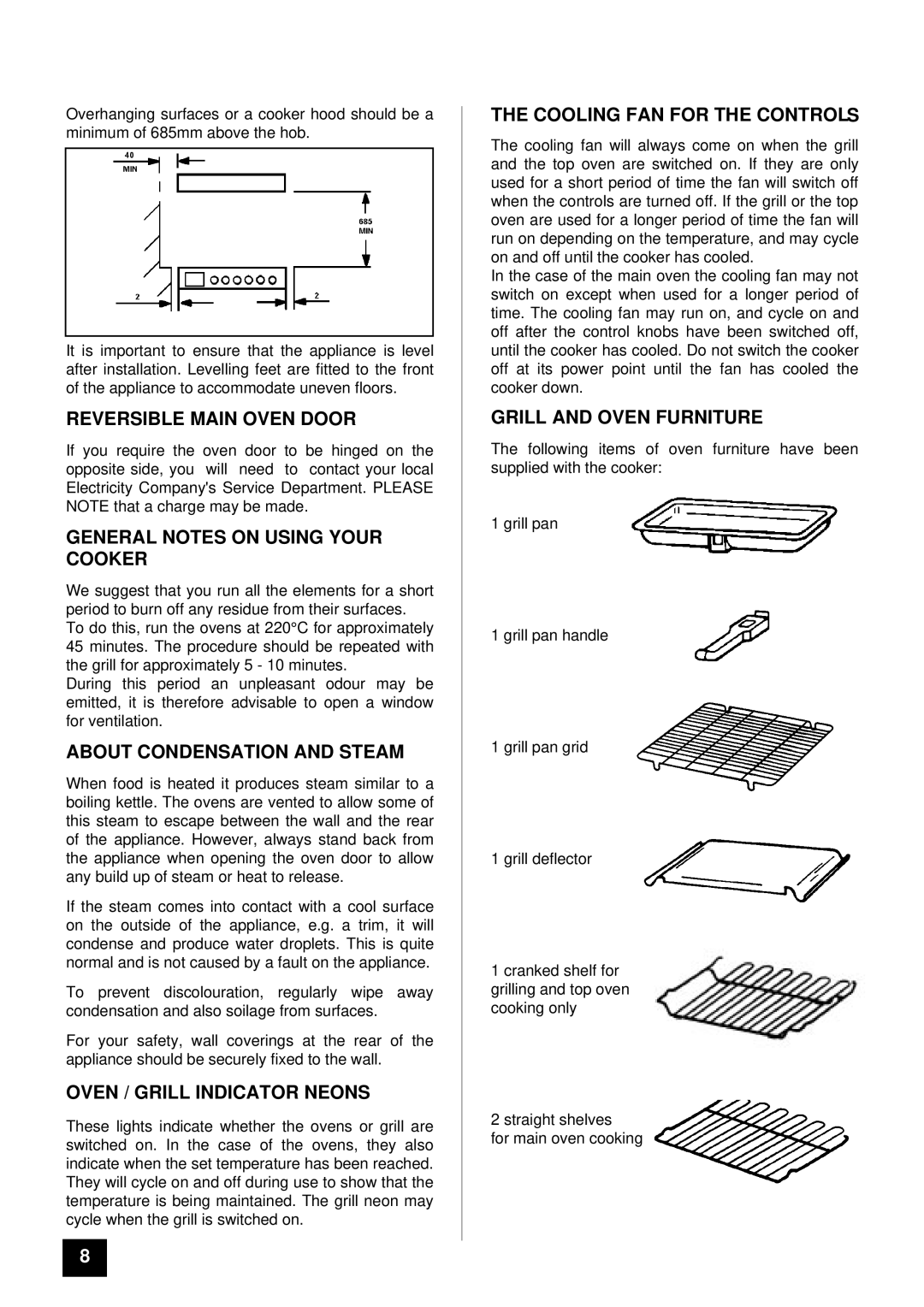 Electra Accessories EL 370 Reversible Main Oven Door, General Notes on Using Your Cooker, About Condensation and Steam 