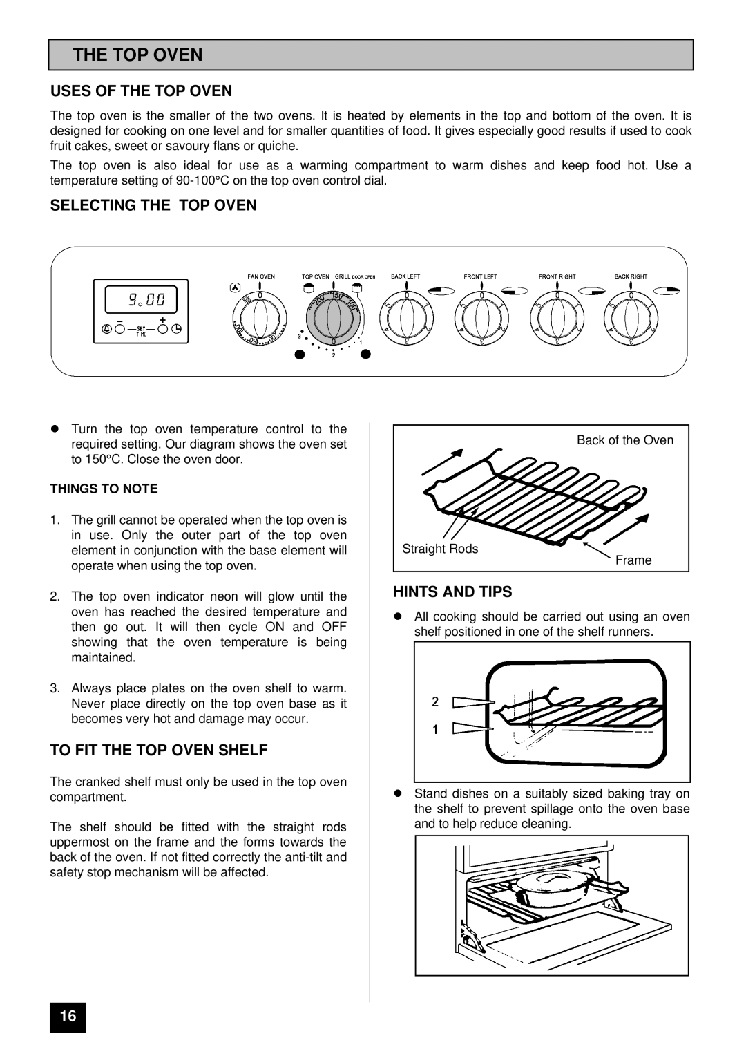 Electra Accessories EL 370 manual Uses of the TOP Oven, Selecting the TOP Oven, To FIT the TOP Oven Shelf 